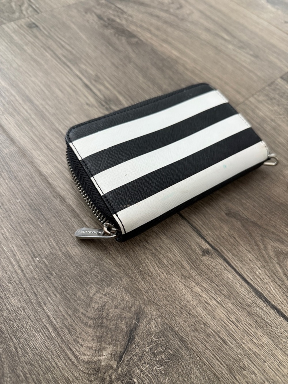 Michael Kors Black and White Striped Zip-Around Wallet - Picture 3 of 3